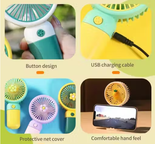 2-in-1 Mini Portable Handheld Fan with Desktop Base & Phone Stand
